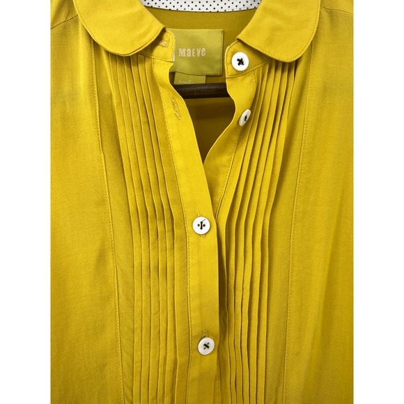 Maeve Chartreuse Blouse Long Sleeves 1/2 Button Front Pleated Collared Women's 0 - Picture 5 of 7